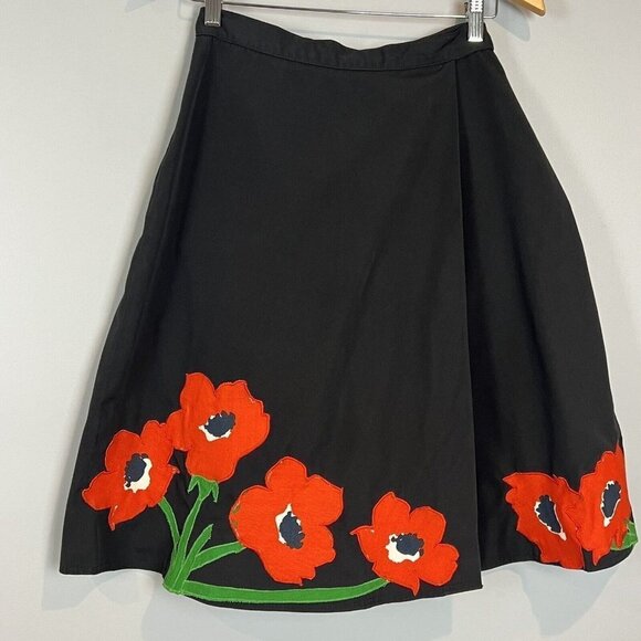Emily Just Emily 1960s Wrap Skirt Black Red Appliqued Flowers Size Small Vtg - Picture 10 of 13